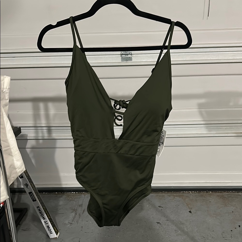 BECCA Green One Piece Swimsuit with Plunging V-Neck